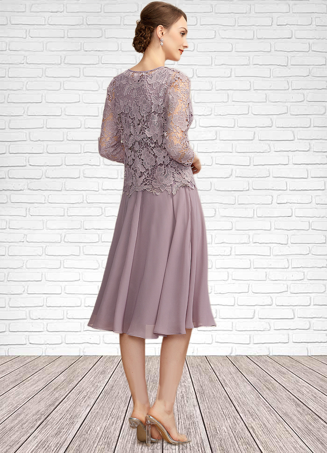 Adalyn A-Line Square Neckline Knee-Length Chiffon Mother of the Bride Dress DF126P0014940