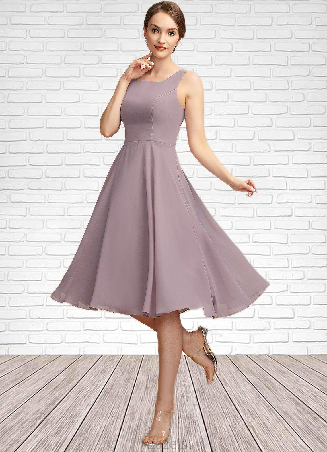 Adalyn A-Line Square Neckline Knee-Length Chiffon Mother of the Bride Dress DF126P0014940