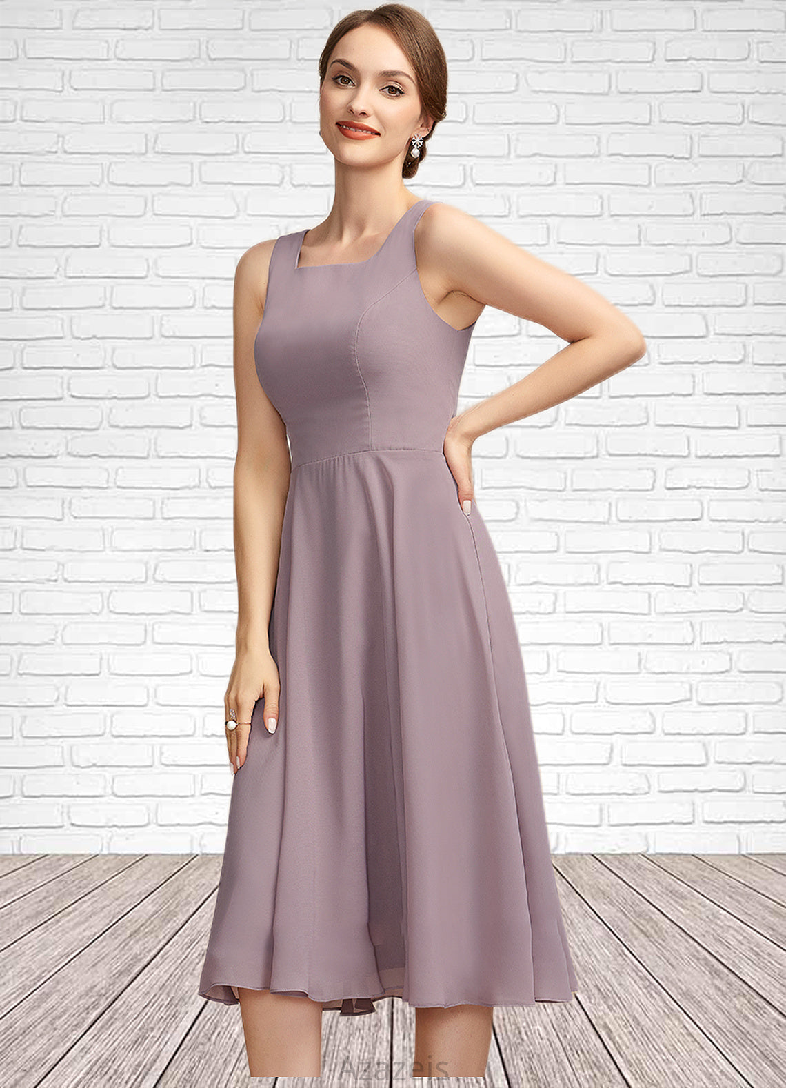 Adalyn A-Line Square Neckline Knee-Length Chiffon Mother of the Bride Dress DF126P0014940