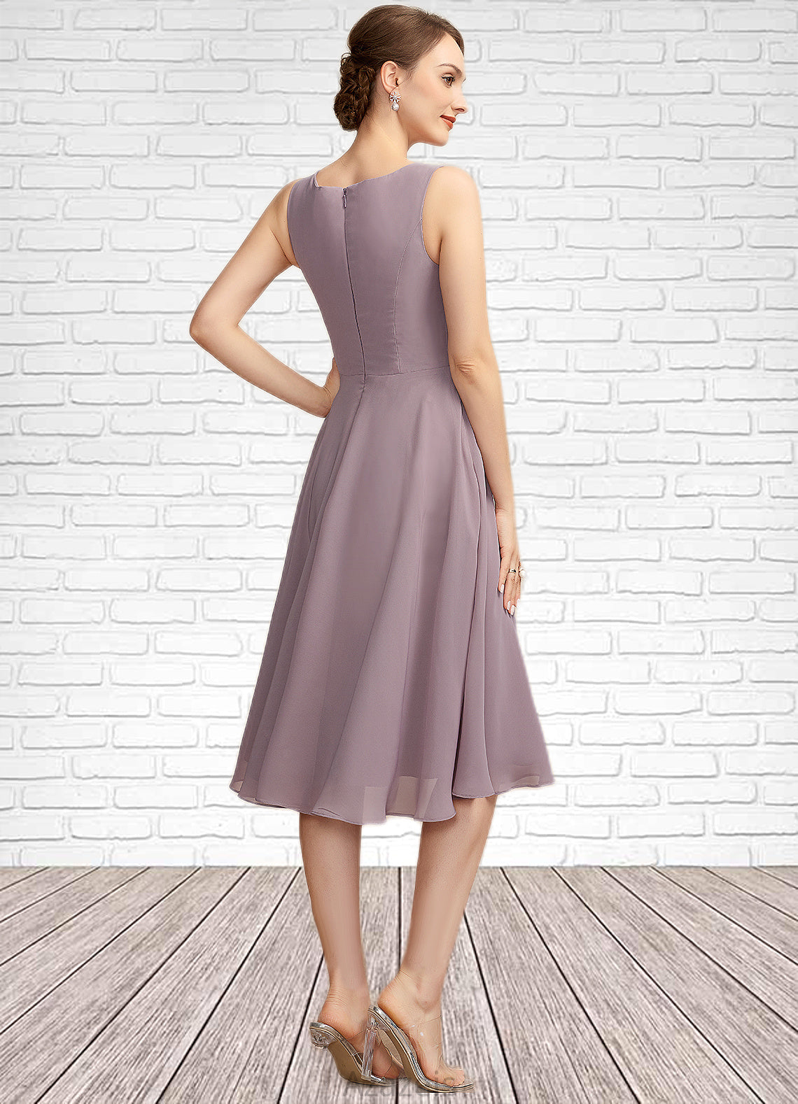 Adalyn A-Line Square Neckline Knee-Length Chiffon Mother of the Bride Dress DF126P0014940