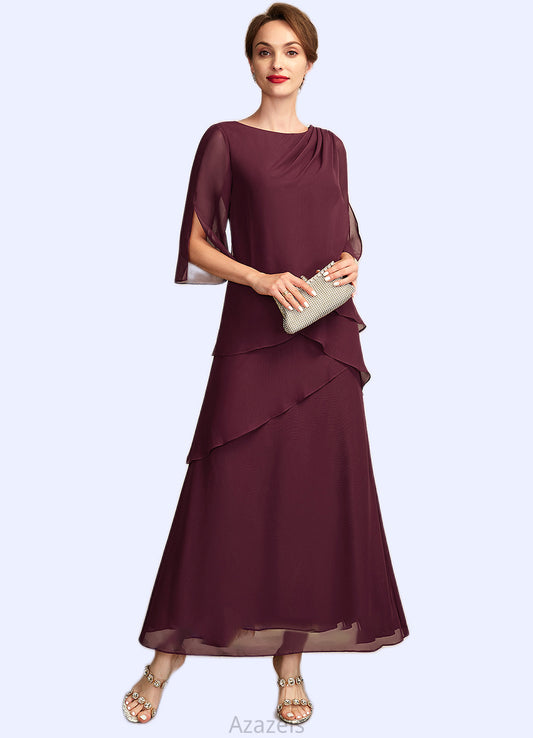 Allie A-Line Scoop Neck Ankle-Length Chiffon Mother of the Bride Dress With Cascading Ruffles DF126P0014941