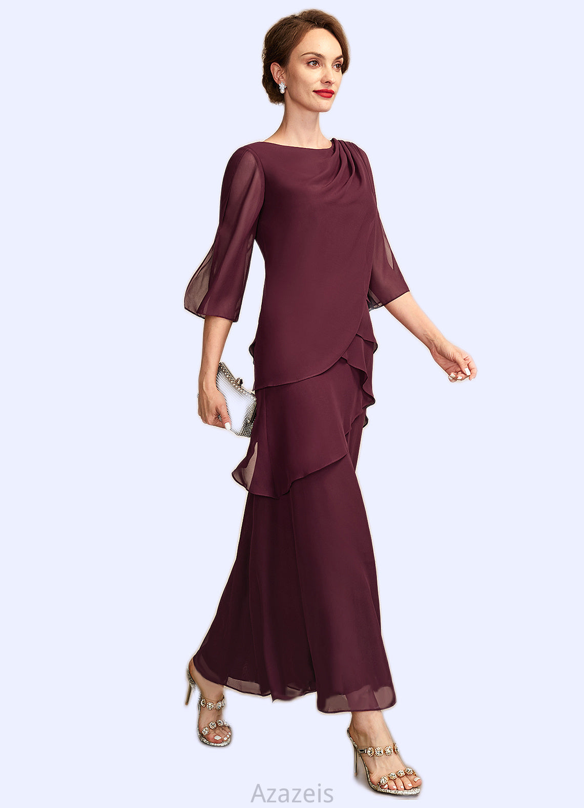 Allie A-Line Scoop Neck Ankle-Length Chiffon Mother of the Bride Dress With Cascading Ruffles DF126P0014941