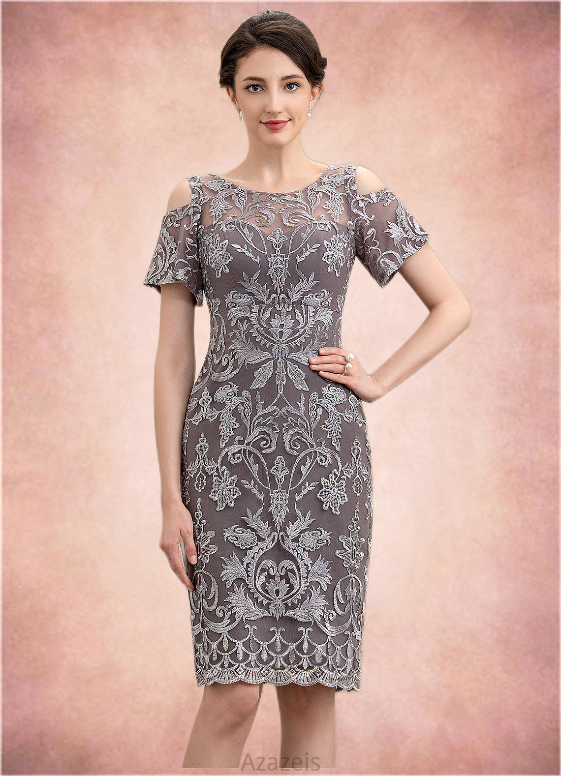 Donna Sheath/Column Scoop Neck Knee-Length Lace Mother of the Bride Dress DF126P0014944