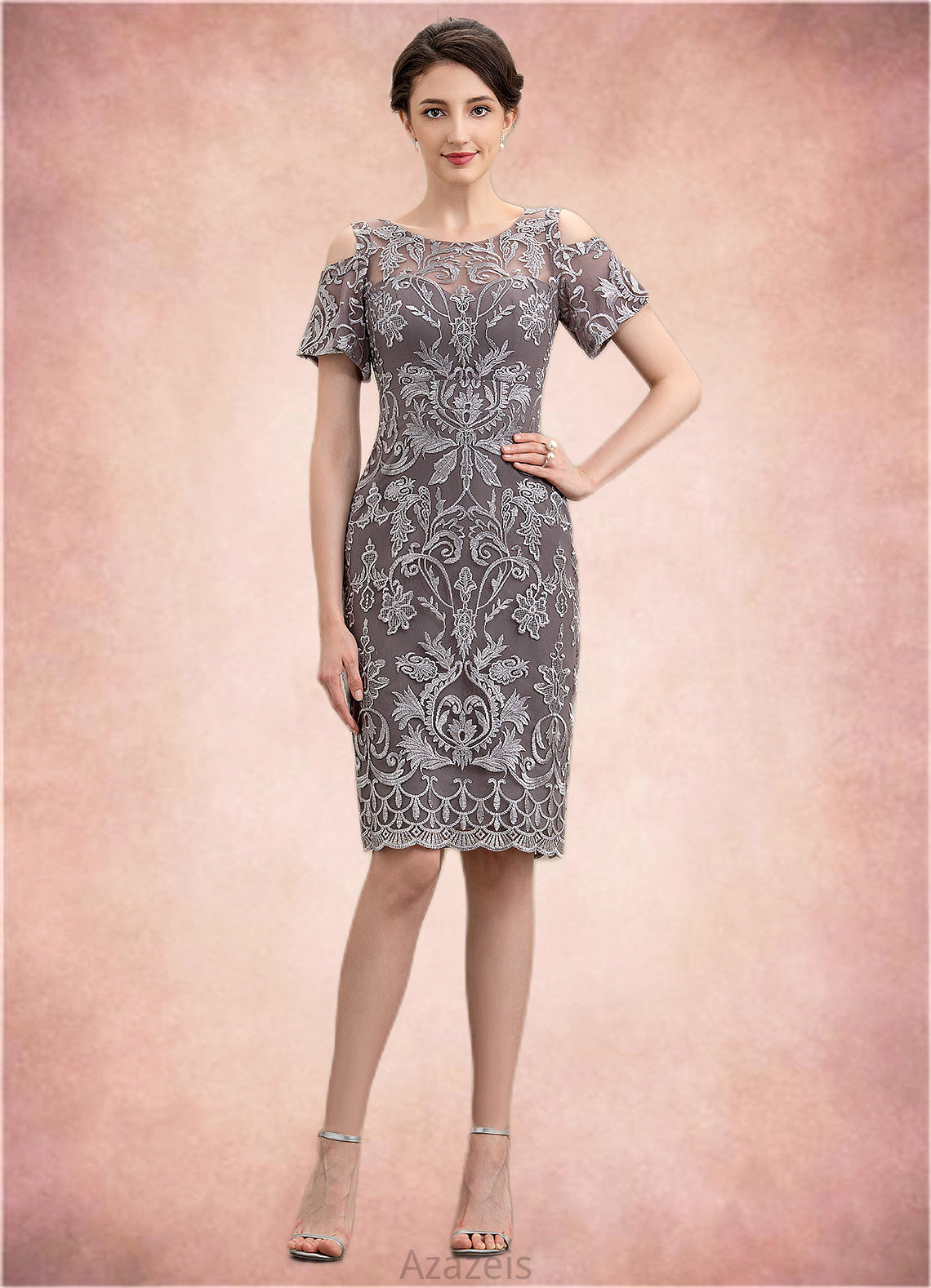 Donna Sheath/Column Scoop Neck Knee-Length Lace Mother of the Bride Dress DF126P0014944