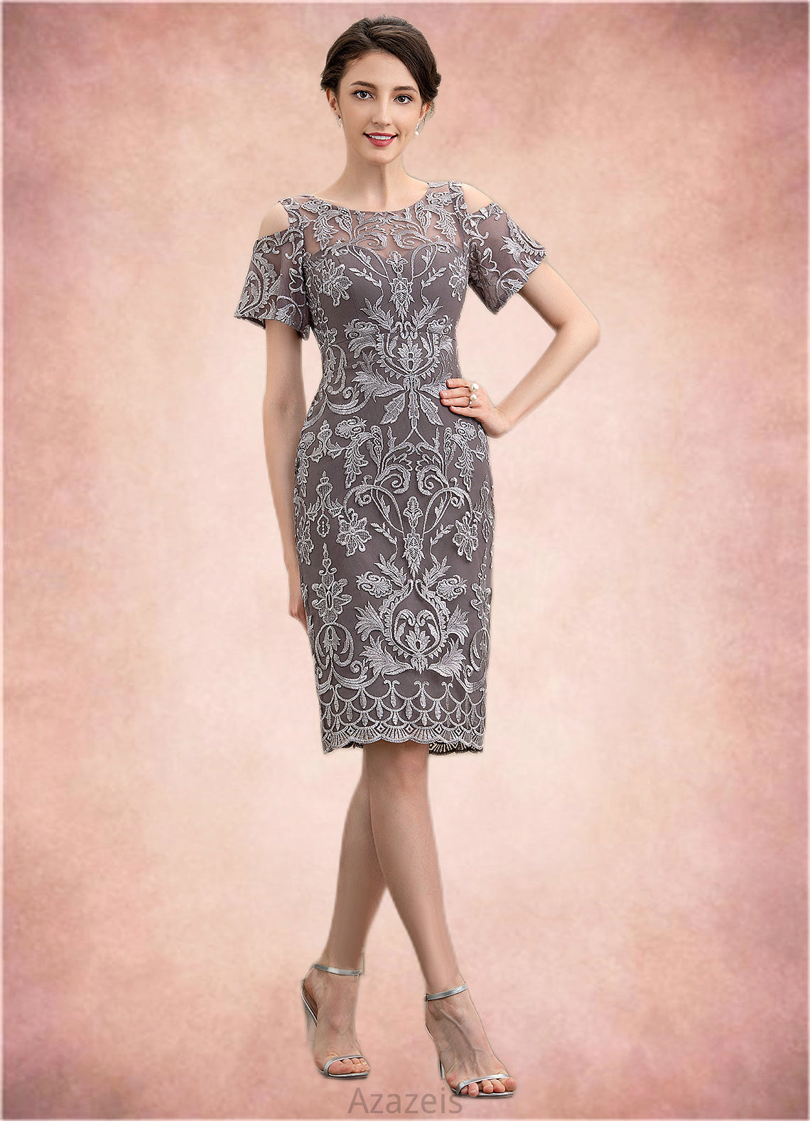 Donna Sheath/Column Scoop Neck Knee-Length Lace Mother of the Bride Dress DF126P0014944