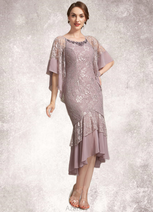 Avery Trumpet/Mermaid Scoop Neck Asymmetrical Chiffon Lace Mother of the Bride Dress DF126P0014945