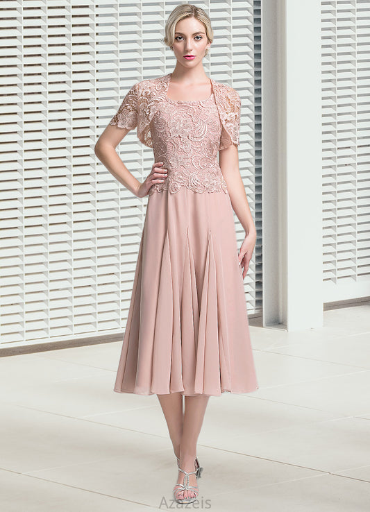 Clarissa A-Line Square Neckline Tea-Length Chiffon Mother of the Bride Dress DF126P0014947