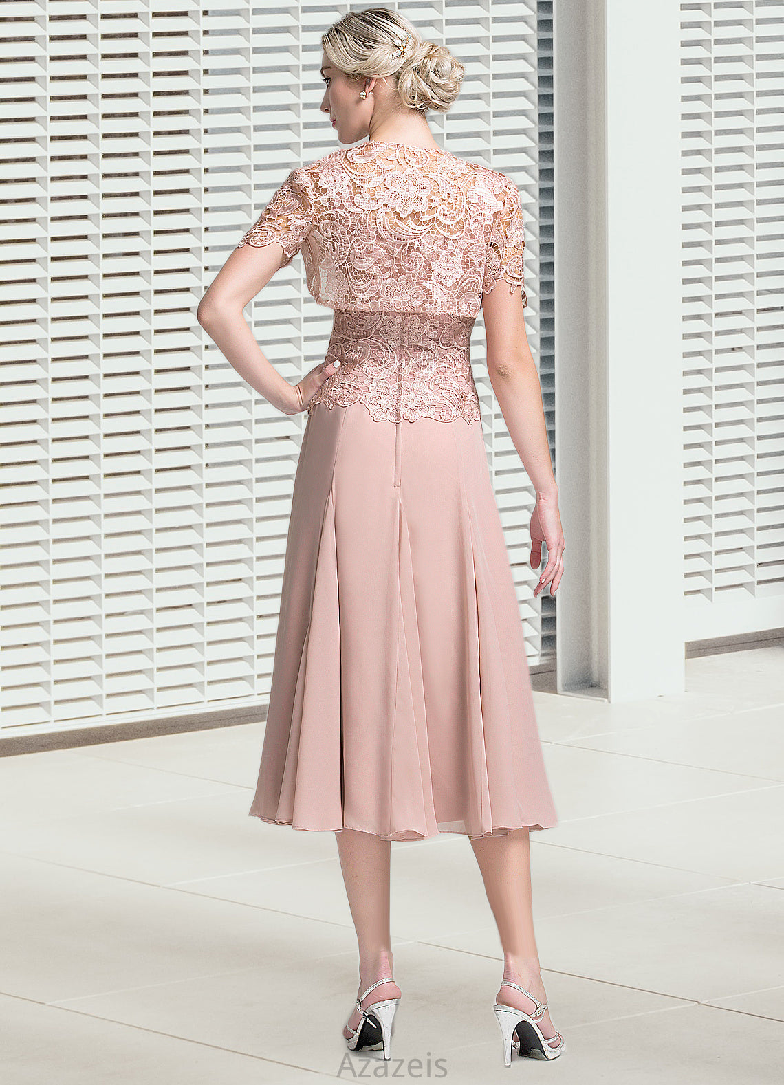 Clarissa A-Line Square Neckline Tea-Length Chiffon Mother of the Bride Dress DF126P0014947