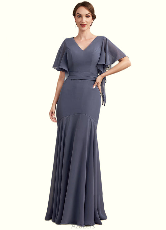 Adelyn Trumpet/Mermaid V-neck Floor-Length Chiffon Mother of the Bride Dress DF126P0014951