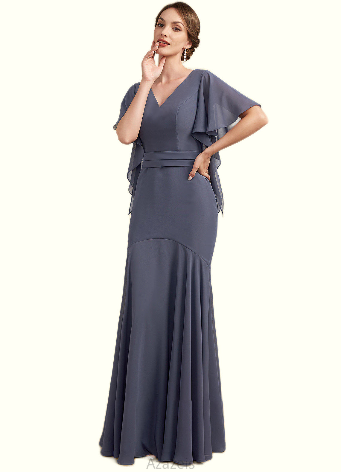 Adelyn Trumpet/Mermaid V-neck Floor-Length Chiffon Mother of the Bride Dress DF126P0014951