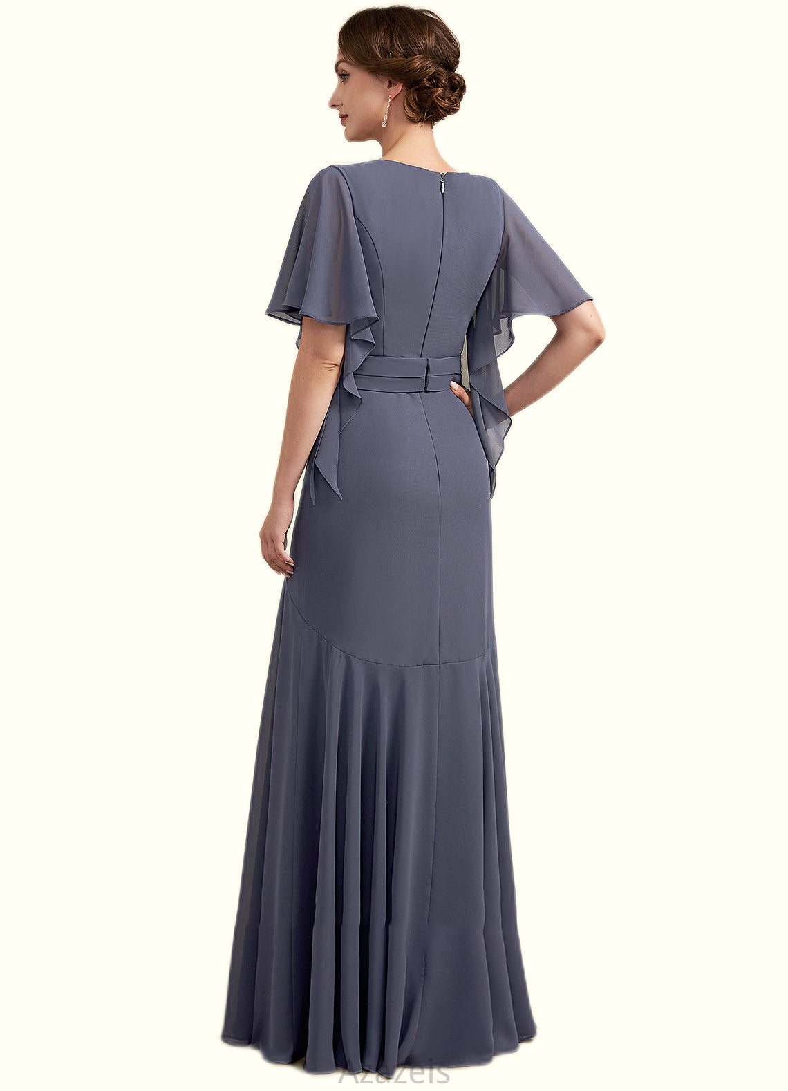 Adelyn Trumpet/Mermaid V-neck Floor-Length Chiffon Mother of the Bride Dress DF126P0014951