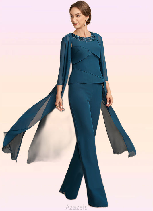 Karsyn Jumpsuit/Pantsuit Scoop Neck Floor-Length Chiffon Mother of the Bride Dress With Beading Cascading Ruffles DF126P0014956