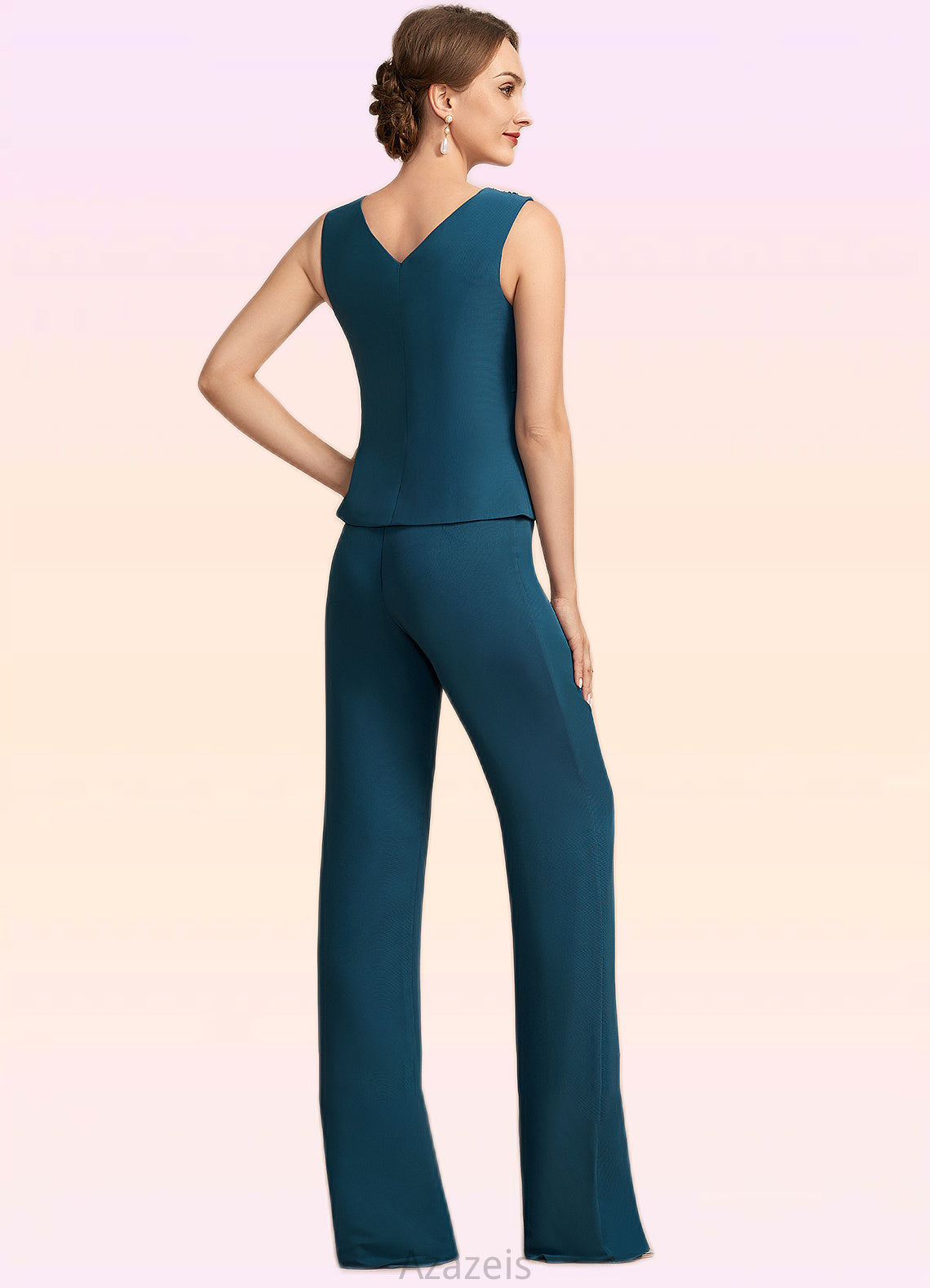 Karsyn Jumpsuit/Pantsuit Scoop Neck Floor-Length Chiffon Mother of the Bride Dress With Beading Cascading Ruffles DF126P0014956