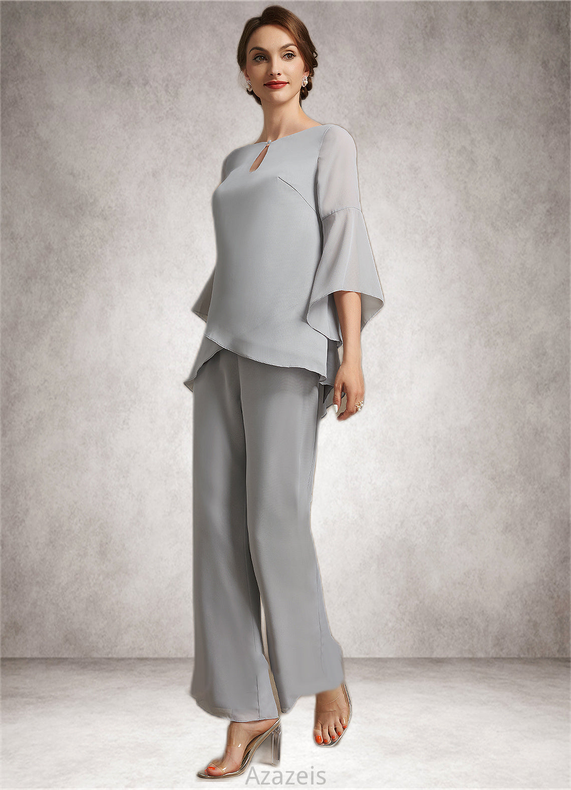 Angeline Jumpsuit/Pantsuit Scoop Neck Ankle-Length Chiffon Mother of the Bride Dress DF126P0014958