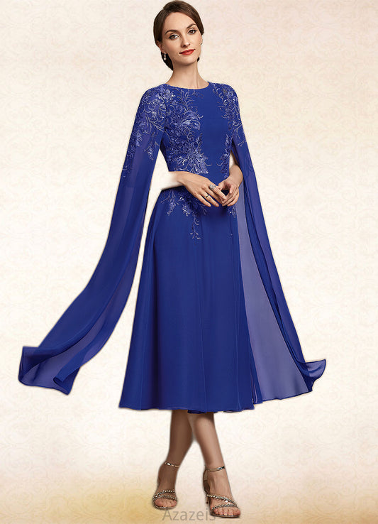 Bria A-Line Scoop Neck Tea-Length Chiffon Lace Mother of the Bride Dress With Sequins DF126P0014960