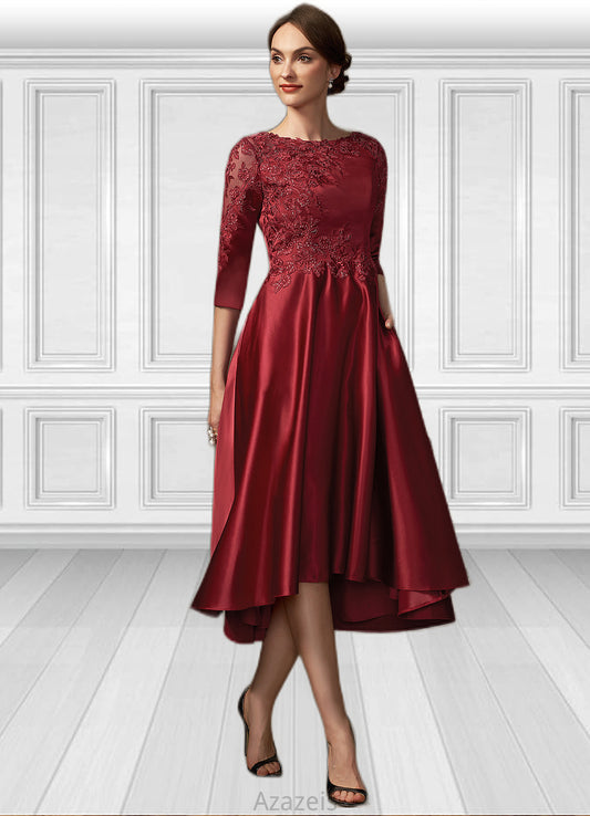 Rylee A-Line Scoop Neck Asymmetrical Satin Lace Mother of the Bride Dress With Sequins Pockets DF126P0014962