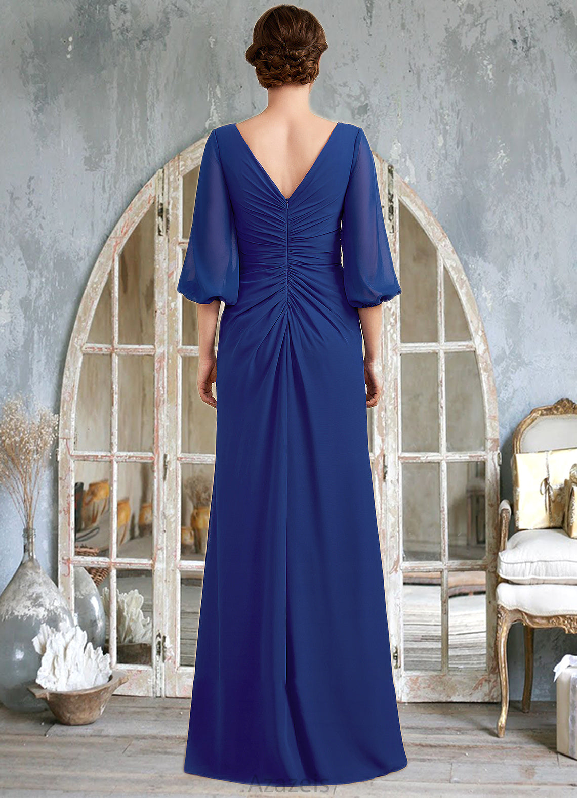 Lily A-Line Scoop Neck Floor-Length Chiffon Mother of the Bride Dress With Ruffle Beading DF126P0014963