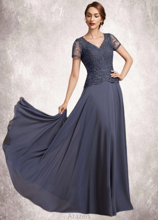 Jaylah A-Line V-neck Floor-Length Chiffon Lace Mother of the Bride Dress With Sequins DF126P0014964