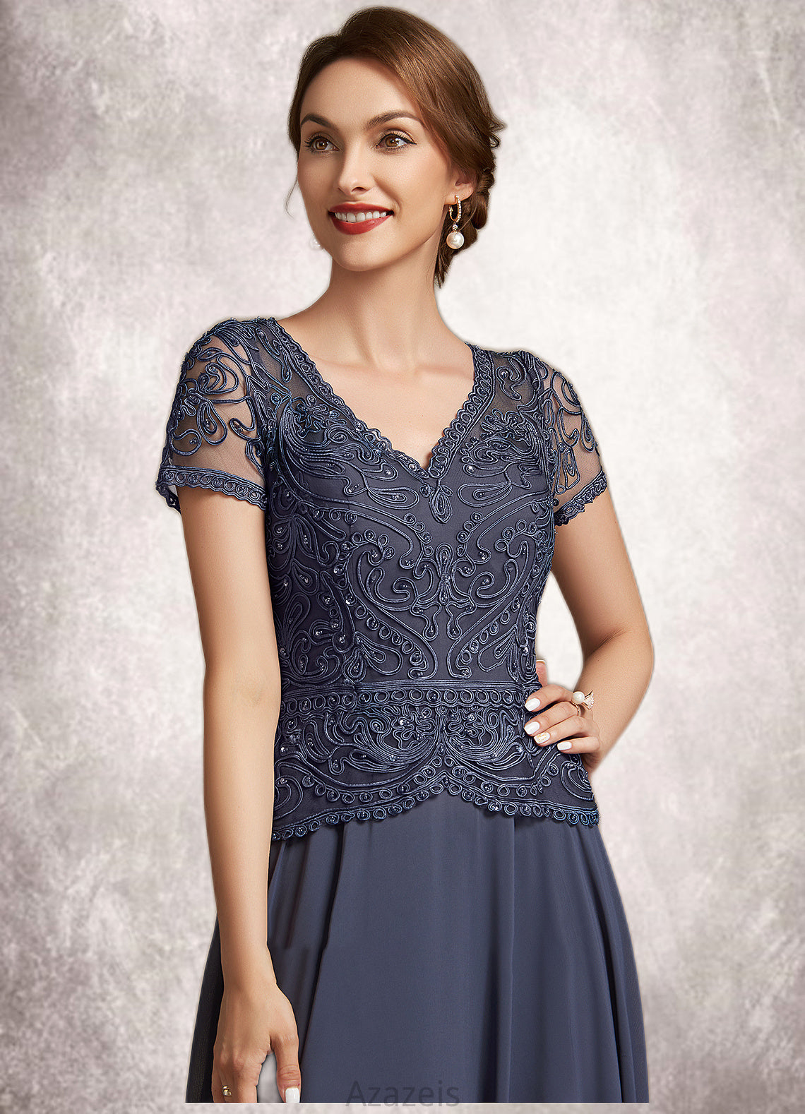 Jaylah A-Line V-neck Floor-Length Chiffon Lace Mother of the Bride Dress With Sequins DF126P0014964