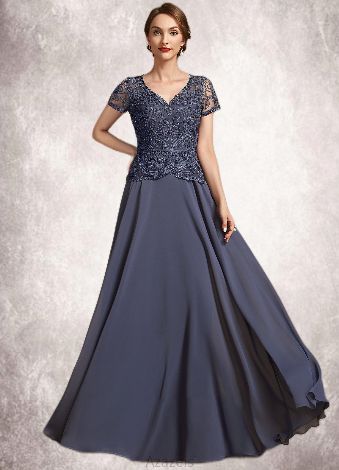 Jaylah A-Line V-neck Floor-Length Chiffon Lace Mother of the Bride Dress With Sequins DF126P0014964