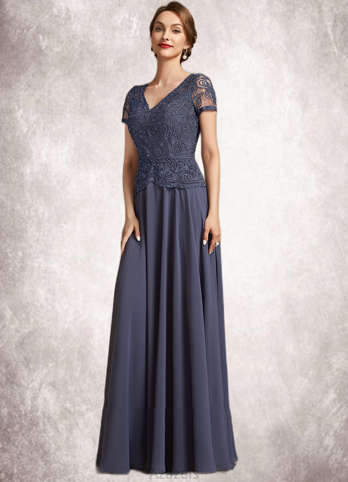 Jaylah A-Line V-neck Floor-Length Chiffon Lace Mother of the Bride Dress With Sequins DF126P0014964