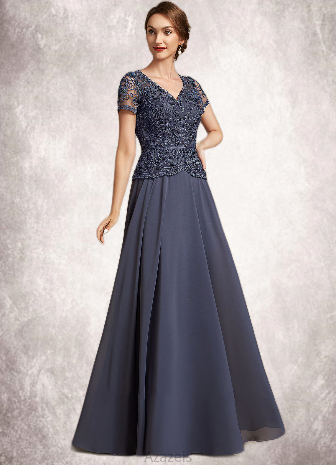 Jaylah A-Line V-neck Floor-Length Chiffon Lace Mother of the Bride Dress With Sequins DF126P0014964