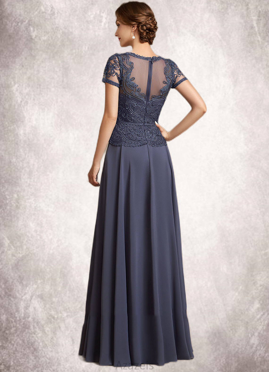 Jaylah A-Line V-neck Floor-Length Chiffon Lace Mother of the Bride Dress With Sequins DF126P0014964