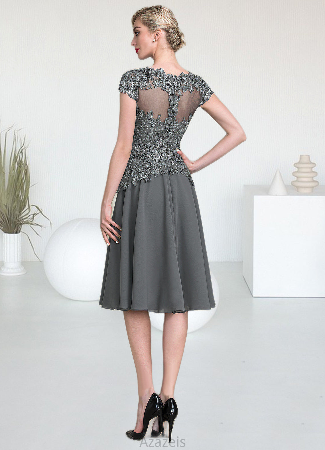 Taliyah A-Line V-neck Knee-Length Mother of the Bride Dress With Beading DF126P0014965