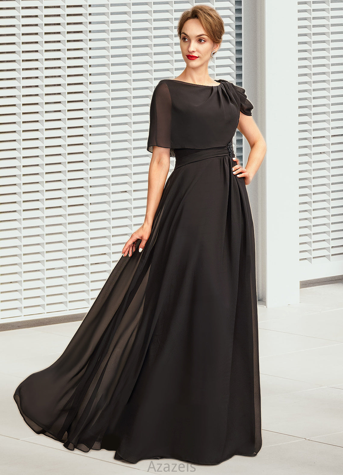 Katelynn A-Line Scoop Neck Floor-Length Chiffon Mother of the Bride Dress With Ruffle Beading DF126P0014970