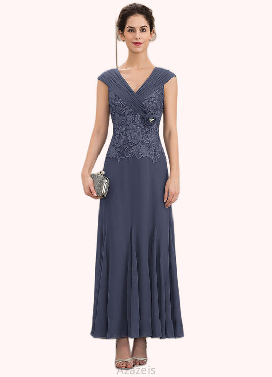 Avery A-Line V-neck Ankle-Length Chiffon Lace Mother of the Bride Dress With Ruffle Beading DF126P0014971