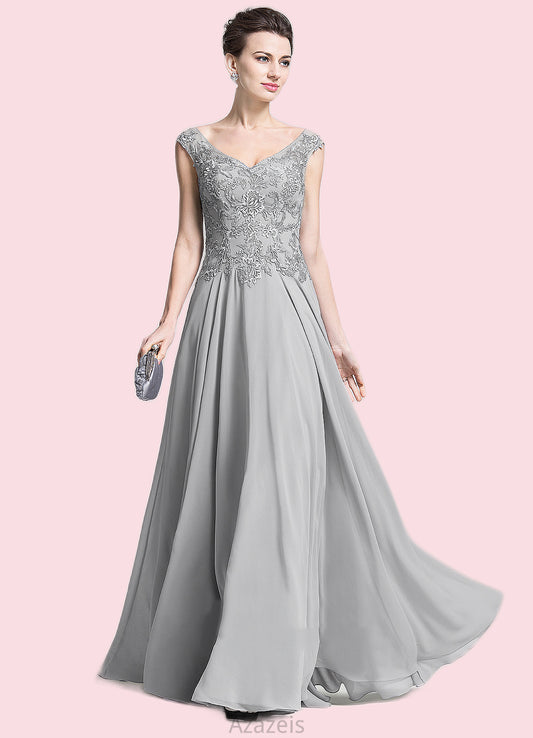 Veronica A-Line V-neck Floor-Length Chiffon Mother of the Bride Dress With Appliques Lace DF126P0014974