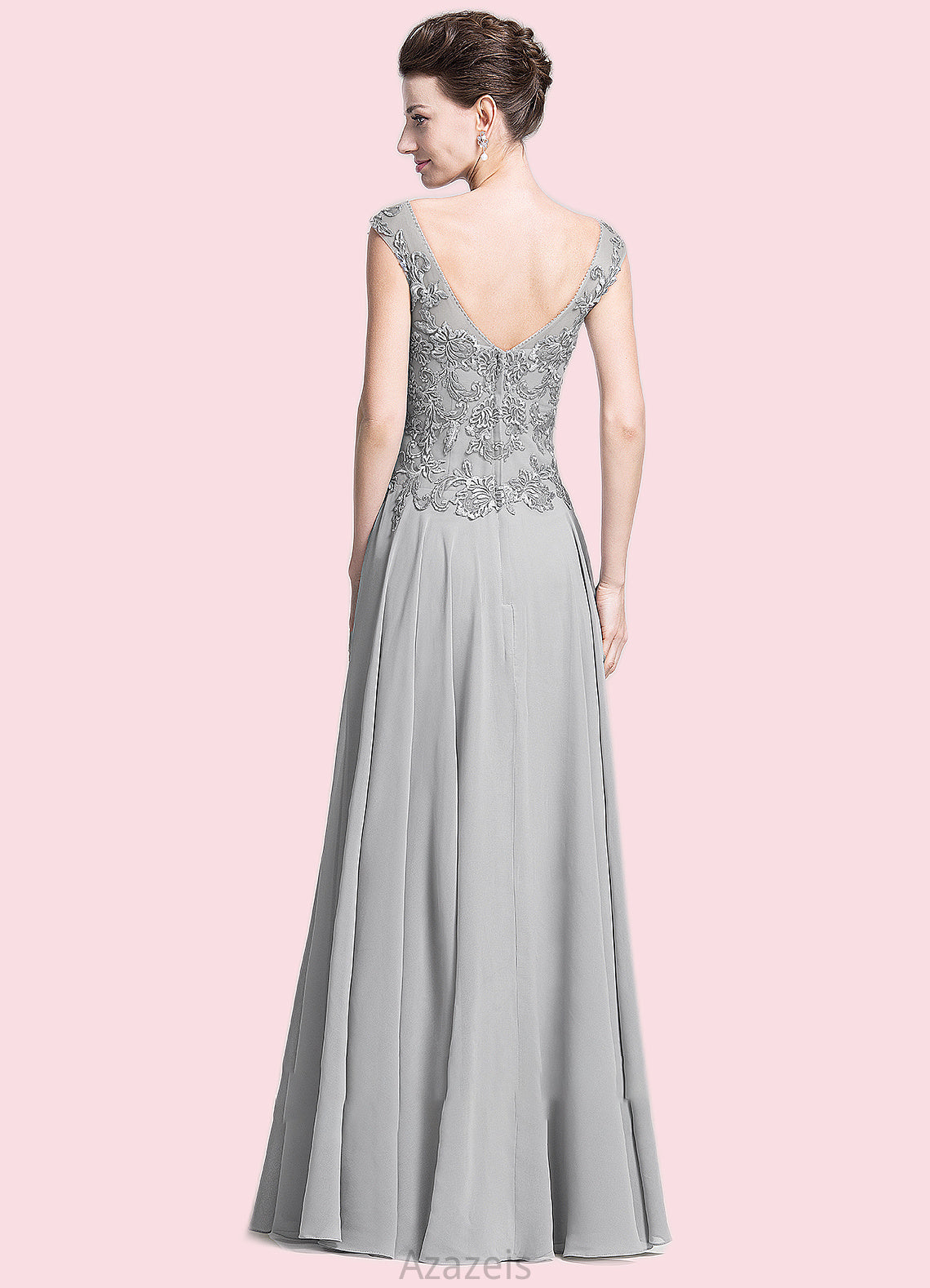 Veronica A-Line V-neck Floor-Length Chiffon Mother of the Bride Dress With Appliques Lace DF126P0014974