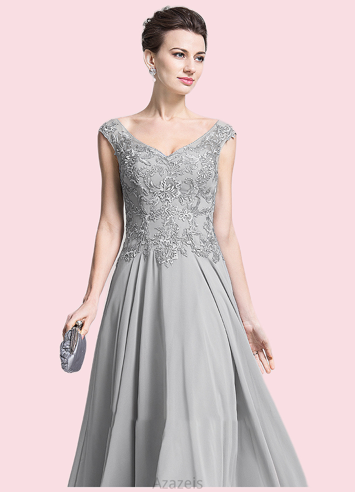 Veronica A-Line V-neck Floor-Length Chiffon Mother of the Bride Dress With Appliques Lace DF126P0014974