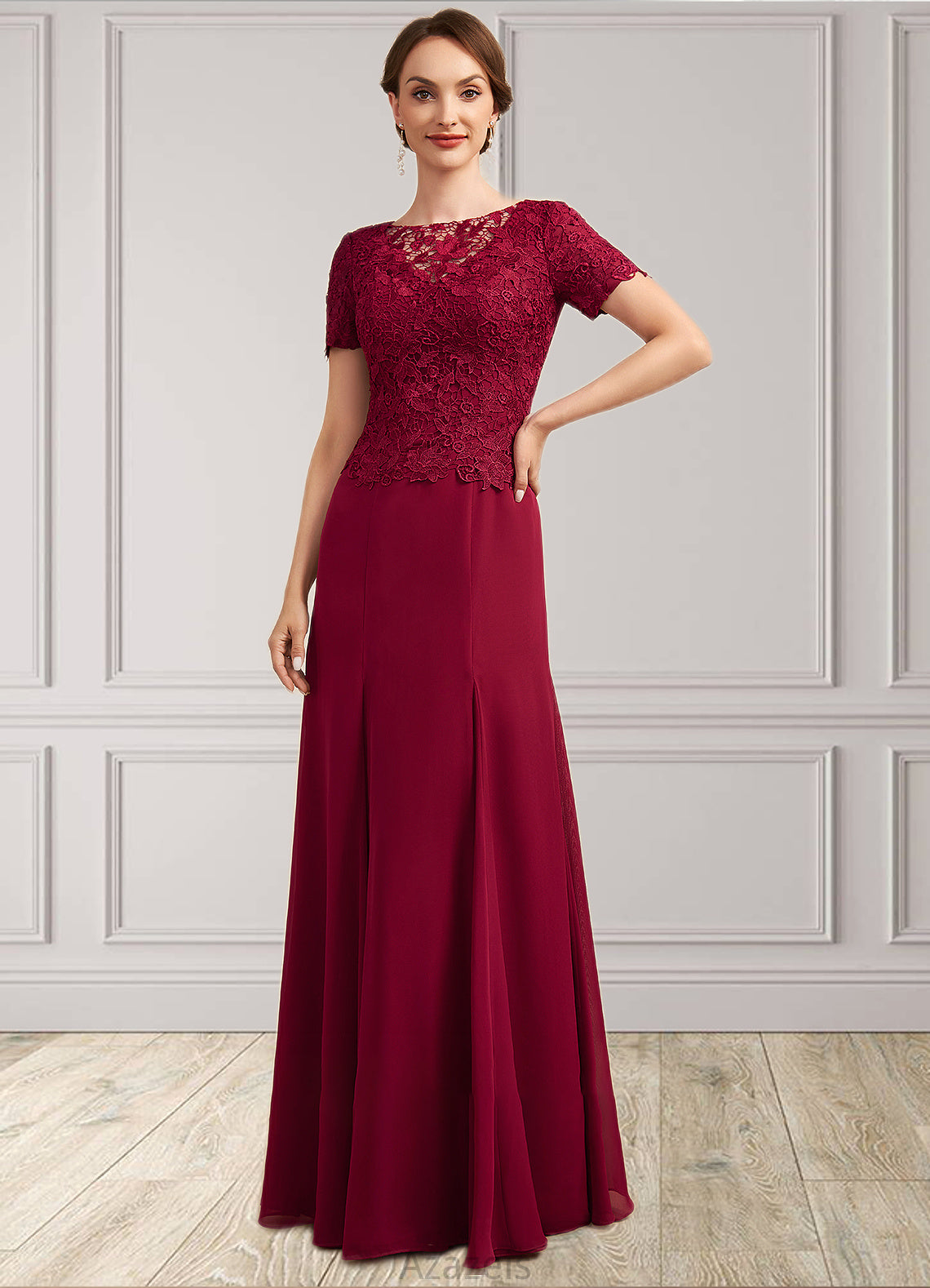 Novia Trumpet/Mermaid Scoop Neck Floor-Length Chiffon Lace Mother of the Bride Dress DF126P0014979