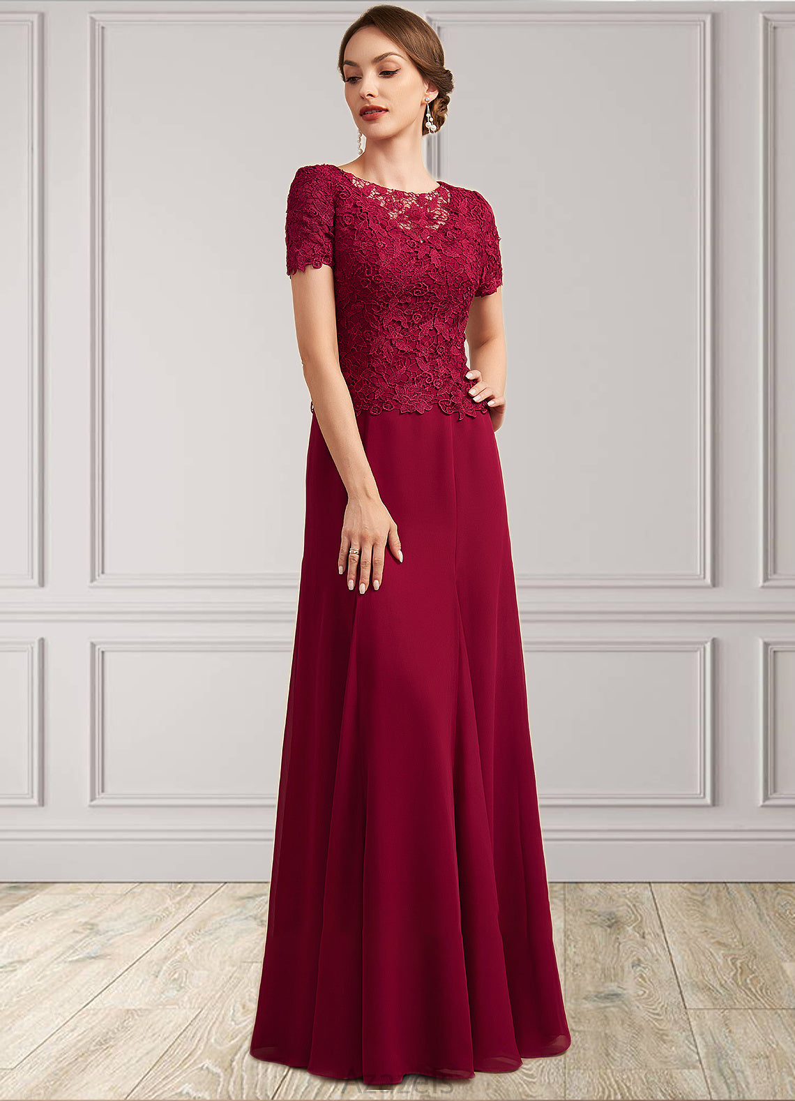 Novia Trumpet/Mermaid Scoop Neck Floor-Length Chiffon Lace Mother of the Bride Dress DF126P0014979