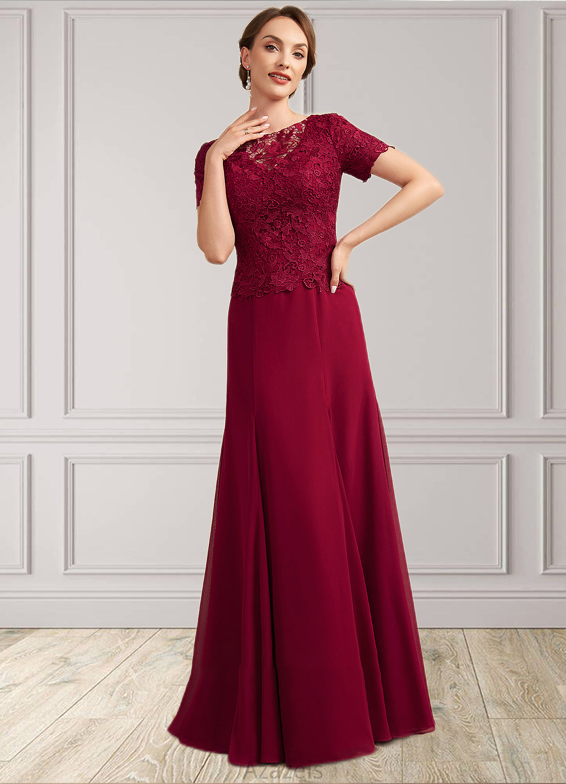 Novia Trumpet/Mermaid Scoop Neck Floor-Length Chiffon Lace Mother of the Bride Dress DF126P0014979