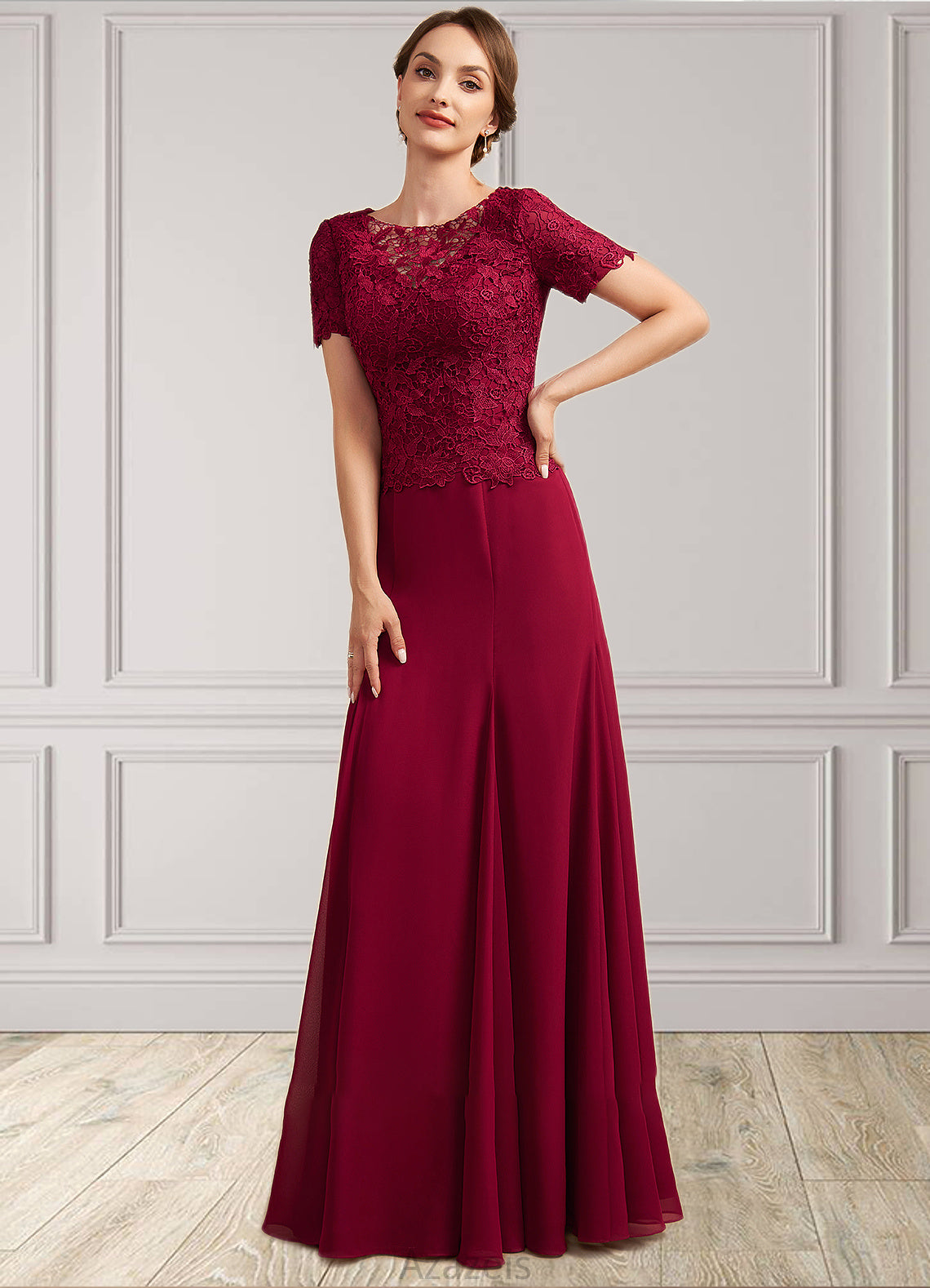 Novia Trumpet/Mermaid Scoop Neck Floor-Length Chiffon Lace Mother of the Bride Dress DF126P0014979