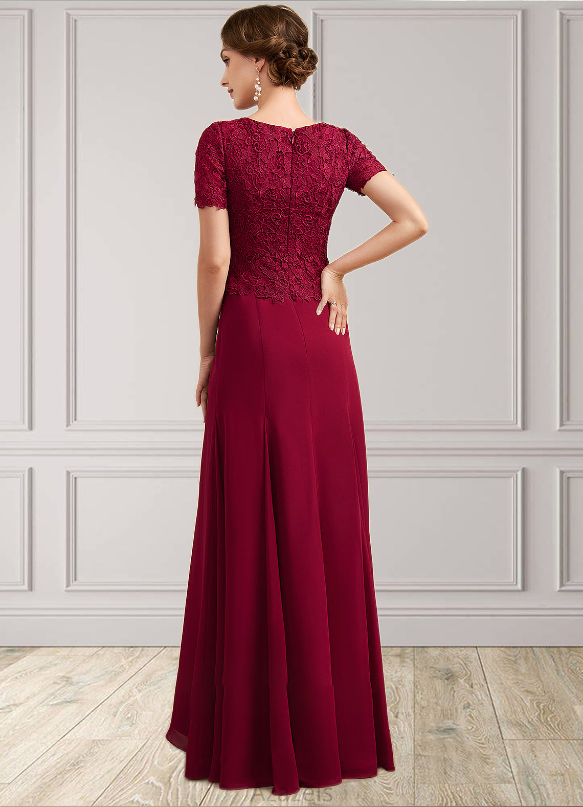 Novia Trumpet/Mermaid Scoop Neck Floor-Length Chiffon Lace Mother of the Bride Dress DF126P0014979