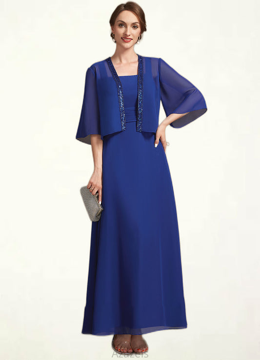 Lily A-Line Square Neckline Ankle-Length Chiffon Mother of the Bride Dress With Ruffle DF126P0014982