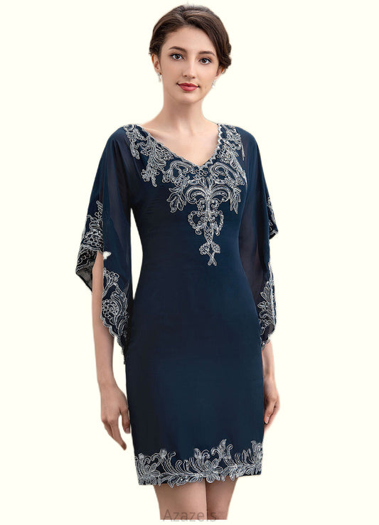 Willow Sheath/Column V-neck Knee-Length Chiffon Lace Mother of the Bride Dress With Sequins DF126P0014983