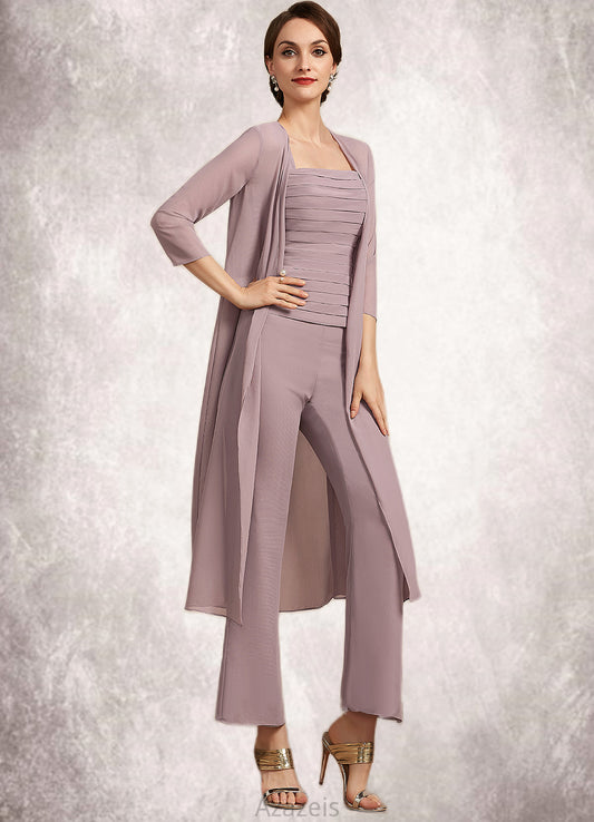 Valentina Jumpsuit/Pantsuit Square Neckline Ankle-Length Chiffon Mother of the Bride Dress With Ruffle DF126P0014984