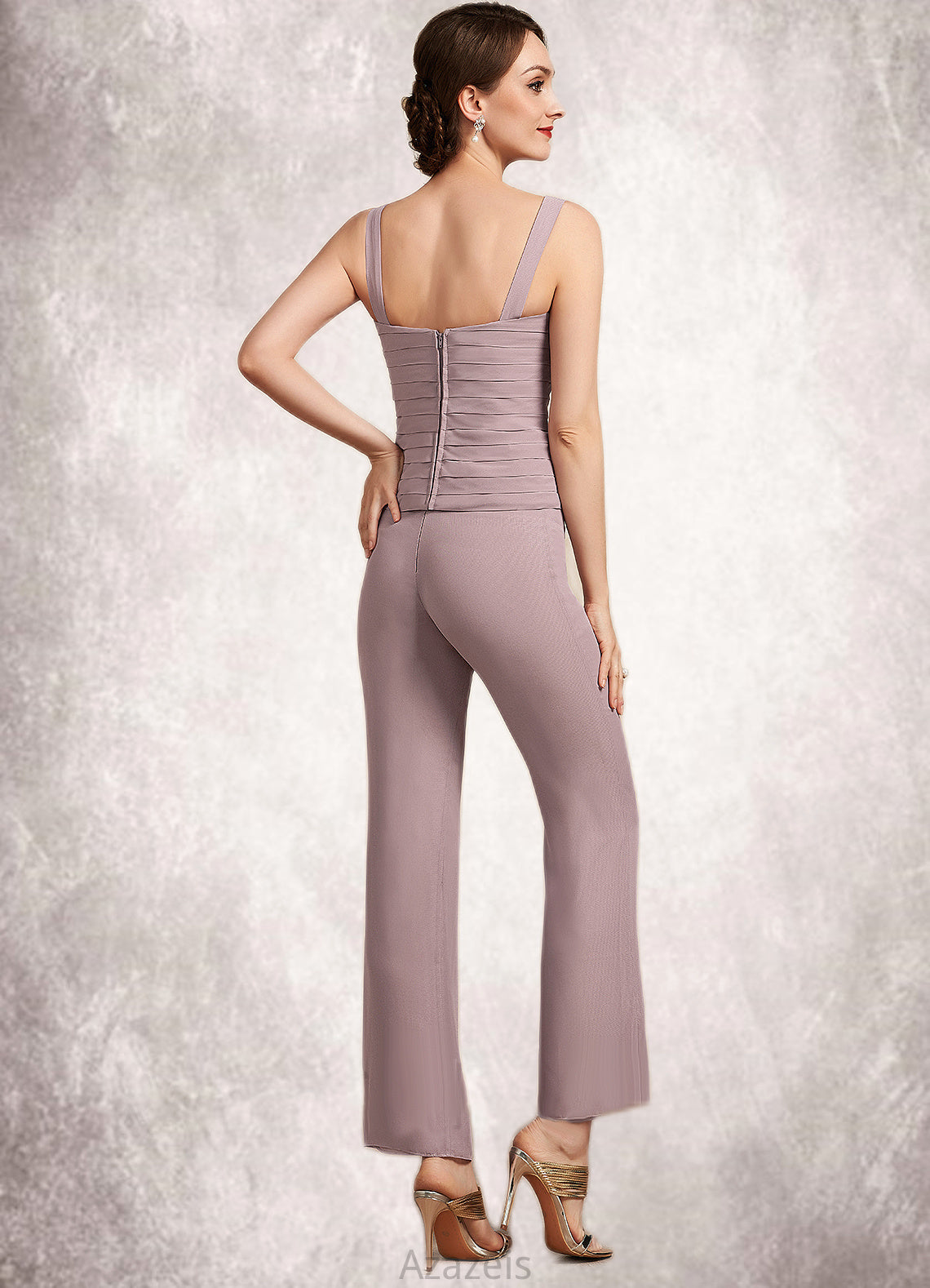 Valentina Jumpsuit/Pantsuit Square Neckline Ankle-Length Chiffon Mother of the Bride Dress With Ruffle DF126P0014984