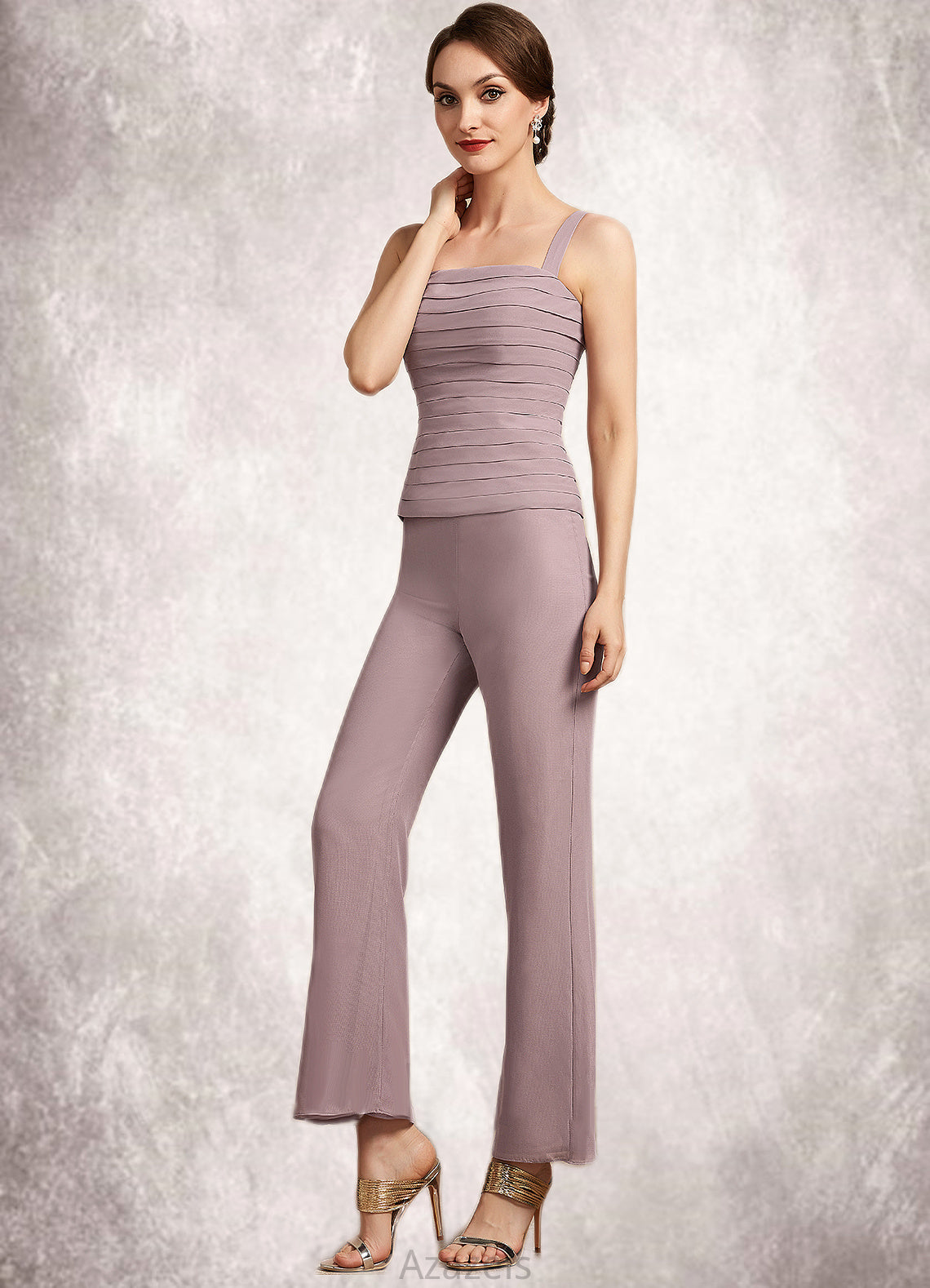 Valentina Jumpsuit/Pantsuit Square Neckline Ankle-Length Chiffon Mother of the Bride Dress With Ruffle DF126P0014984