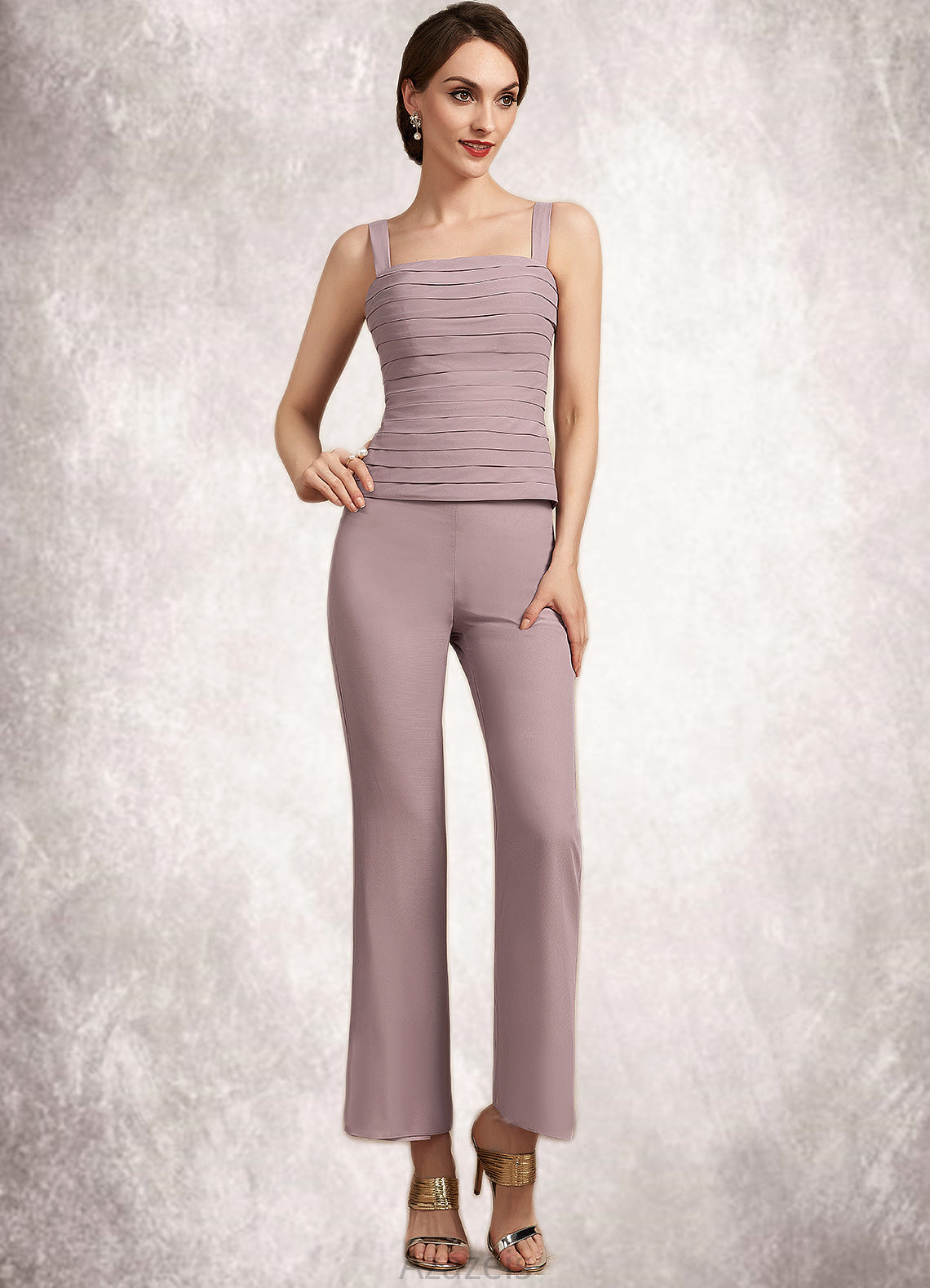 Valentina Jumpsuit/Pantsuit Square Neckline Ankle-Length Chiffon Mother of the Bride Dress With Ruffle DF126P0014984