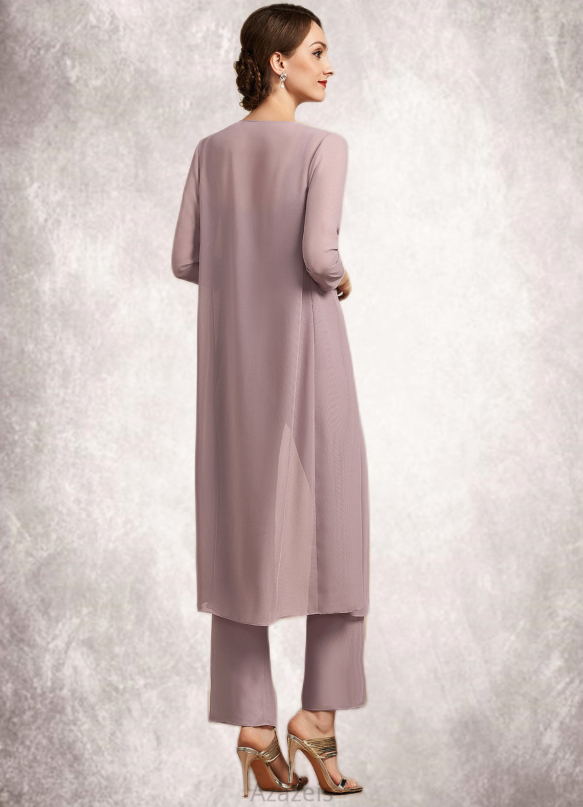 Valentina Jumpsuit/Pantsuit Square Neckline Ankle-Length Chiffon Mother of the Bride Dress With Ruffle DF126P0014984