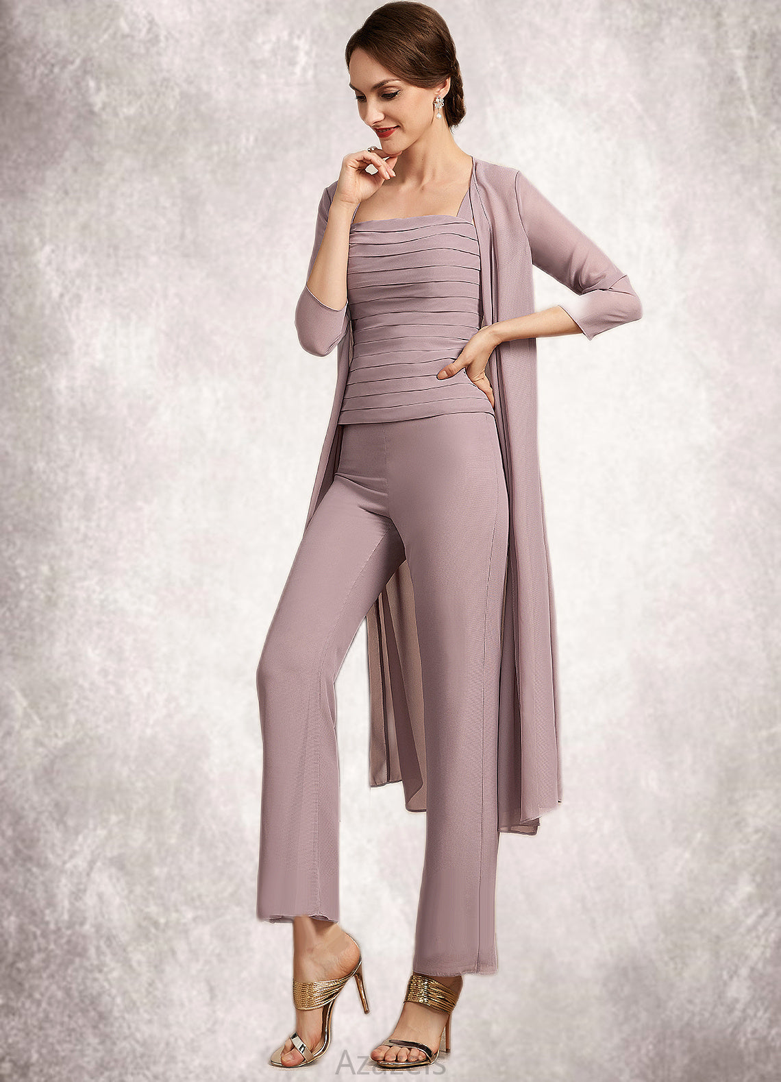 Valentina Jumpsuit/Pantsuit Square Neckline Ankle-Length Chiffon Mother of the Bride Dress With Ruffle DF126P0014984