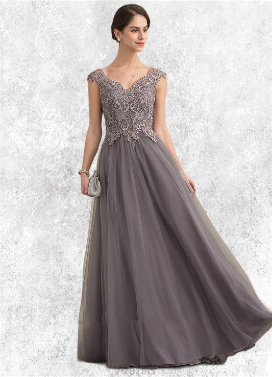 Margery A-Line/Princess V-neck Floor-Length Tulle Lace Mother of the Bride Dress With Sequins DF126P0014985