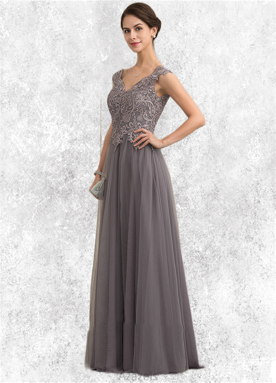 Margery A-Line/Princess V-neck Floor-Length Tulle Lace Mother of the Bride Dress With Sequins DF126P0014985