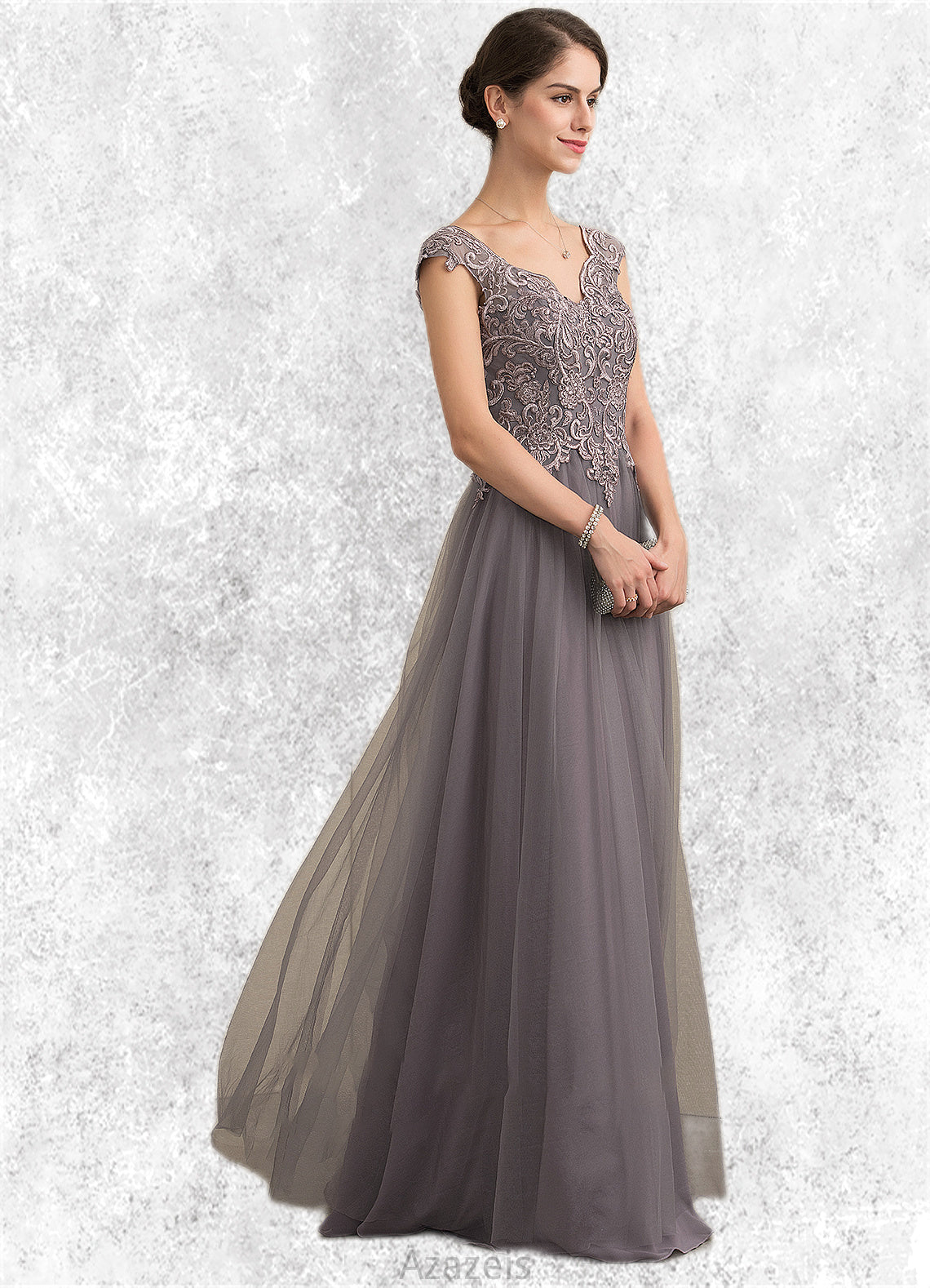 Margery A-Line/Princess V-neck Floor-Length Tulle Lace Mother of the Bride Dress With Sequins DF126P0014985