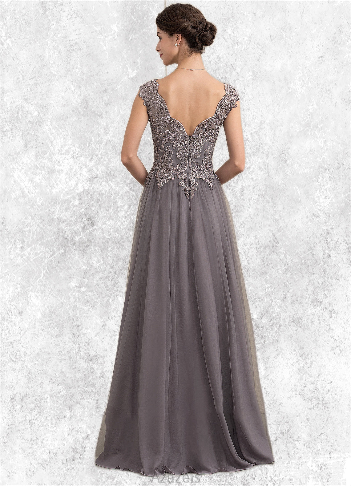 Margery A-Line/Princess V-neck Floor-Length Tulle Lace Mother of the Bride Dress With Sequins DF126P0014985